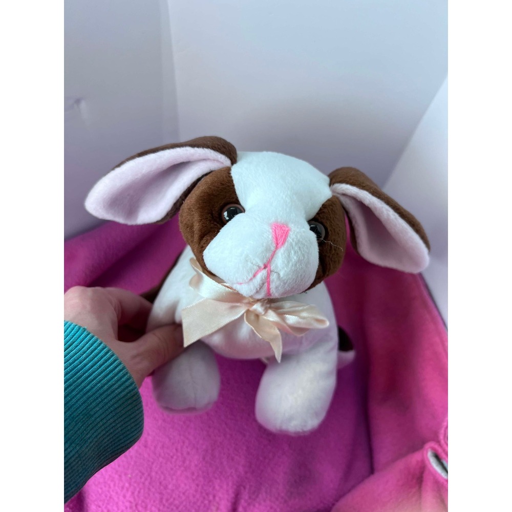 Global Innovation Brown White Bunny Rabbit Plush Stuff Animal Pink Bow Pink Ear